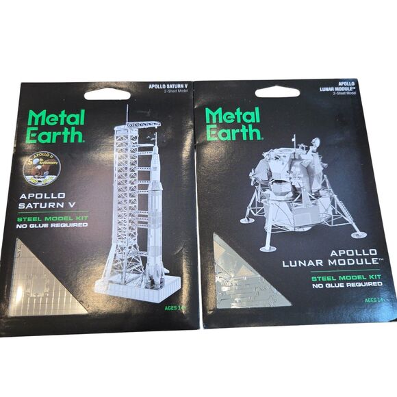 Space Metal Earth Lot of 2 Kits Apollo Saturn V + Lunar Module Steel Models NEW - Picture 1 of 5